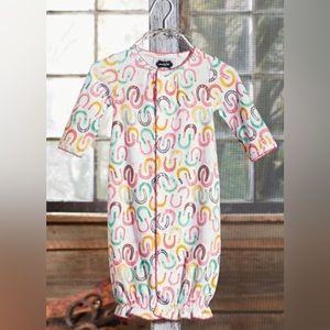 Baby Girls 3-6 Month Mud Pie Convertible Gown Romper Horseshoe Print